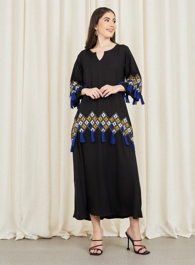 Buy Embroidered Tassel Detail A-Line Maxi Dress in Saudi Arabia