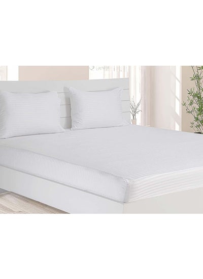 Buy HOTEL COLLECTION Stripe WHITE Super King Fitted Sheet 200x200 cm with 2 Pillow Cases in UAE