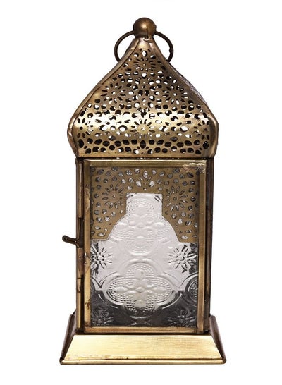 Buy HILALFUL Handmade Decorative Candle Lantern, Medium | Suitable for Indoor & Outdoor Décor | Moroccon Arabian Style | For Home Decoration in Ramadan, Eid | Iron | Islamic Gift | Clear Glass in UAE