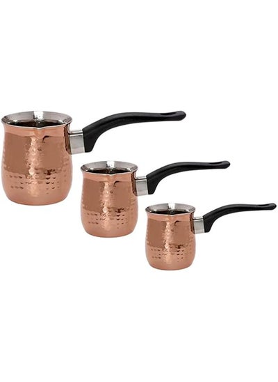 Buy Turkish Coffee Pot Set of 3 250ml/450ml/600ml Stainless Steel with High Quality Exterior Copper Coating | Coffee Warmer with Heat Insulation Handle | Turkish Coffee Pot in Saudi Arabia