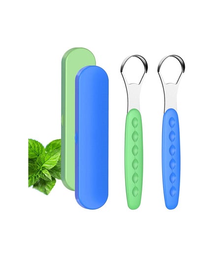 Buy Tongue Scraper Cleaner Stainless Steel, Fresh Breath Tongue Scrapers Metal Tongue Scraping Cleaner with Carrying Case Tongue Scrapers for Healthy Oral Care Help Eliminate Bad Breath (2 Pack) in UAE