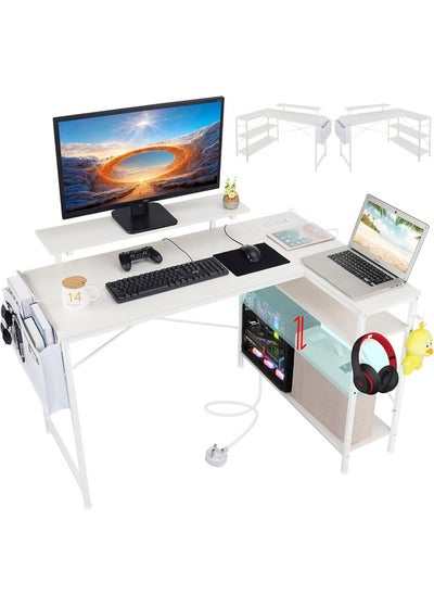 Buy L Shaped Computer Desk, 48 Inch Gaming Table- Study Table with Storage Bag & Monitor Stand, Modern Home Office Desk Corner Desk Laptop Table with Power Outlets Writing Table Easy Assemble in UAE