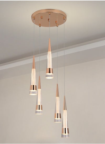 Buy LED Pendant Light Ceiling 5 Heads, Stair Spiral Pendant Light, Gold Modern Cone Shape Pendant Lamp, Adjustable Color Temperature Acrylic Hanging Light in UAE