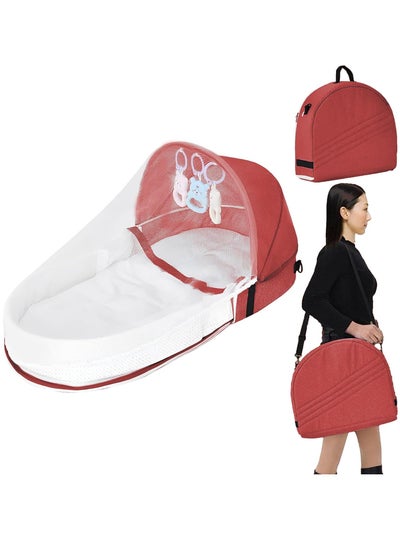 Buy Portable Baby Nest, Foldable Baby Crib with Toy and Mosquito Net, Baby Travel Cot for Outdoor and Home (Red) in Saudi Arabia