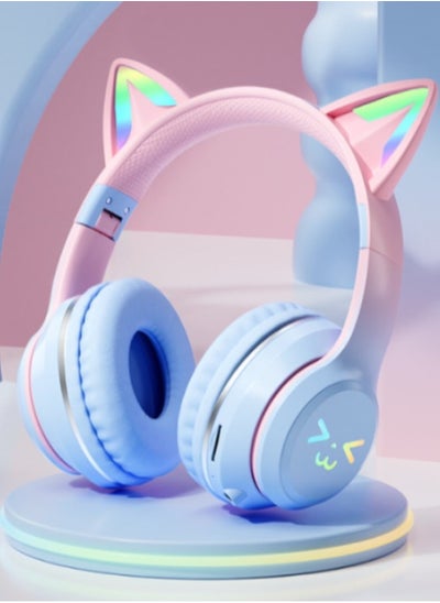 Buy Bluetooth Cat Ear Headphones For Kids Wireless and Wired Mode Foldable Headset With RGB LED Light, Cat Ear Wireless Headphones, Stereo Gaming Headset for Cellphone in UAE