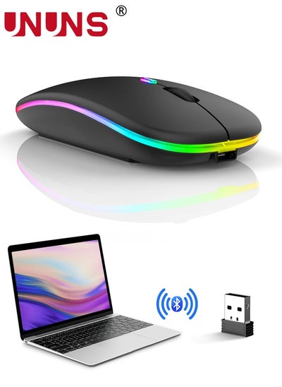 Buy Wireless Bluetooth Mouse,LED Rechargeable USB Optical Mouse,Slim Silent Dual Mode BT5.2/2.4G Computer Mice,Quick Precise Responsiveness Control Laptop/PC/Mac OS/Android/Windows,Black in Saudi Arabia