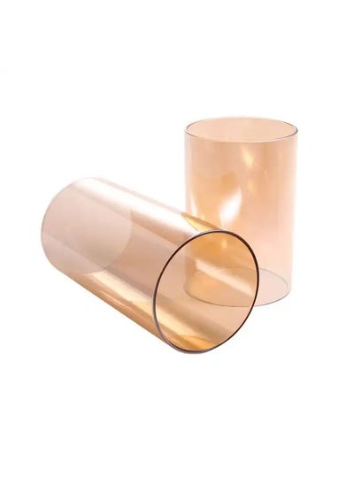 Buy 2-Piece Champagne Amber Colored Glass Cylinder Tube Sleeve Chimney Candle Cover Bottomless with Both End Open for Wedding Decoration in UAE