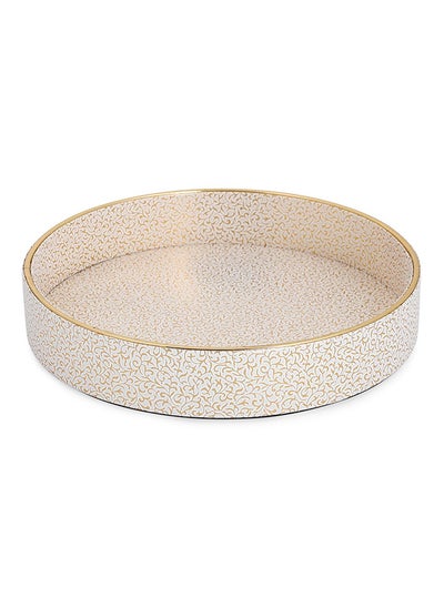 اشتري Aks Round Tray, White & Gold - 39x5 cm في الامارات