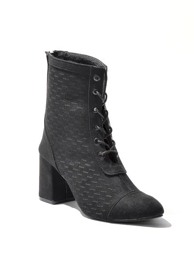 Buy Ankle Boot Mid Heel Suede R-15 - Black in Egypt