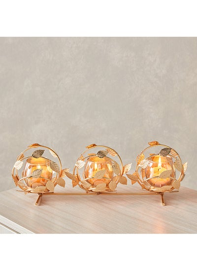 Buy Orlie Leaf Design Metal Candle Holder with Glass Votives 38.5 x 13 x 11 cm in Saudi Arabia