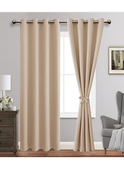 Buy 2-Piece Thermal Insulated Room Darkening Grommet Blackout Curtains for Bedroom Beige 132x243cm in Saudi Arabia