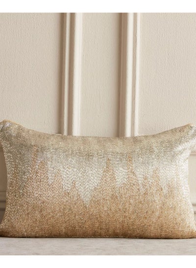 Buy Zeynep Beaded Brush Textured Filled Cushion 30x50 cm in Saudi Arabia