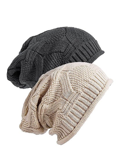 Buy 2 Pack Womens Slouchy Beanie Winter Knit Soft Hat For Women and Men in Saudi Arabia