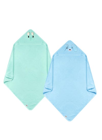 اشتري Baby Hooded Towel, 2 Pcs 32 x 32 in Coral Fleece Hooded Towel Infant Towels Absorbent Soft Bath Towel Baby with Bear Ear for Newborn Toddler Infant Baby Shower Stuff Gift (Blue, Green) في الامارات