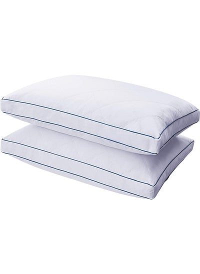 اشتري Somer Field - Gusset Bed Pillows for Sleeping - Queen Pillows 2 Pack-Cooling Pillows - Premium Soft Down Alternative Fill Supportive for Back, Stomach or Side Sleepers (Blue Piping) في الامارات