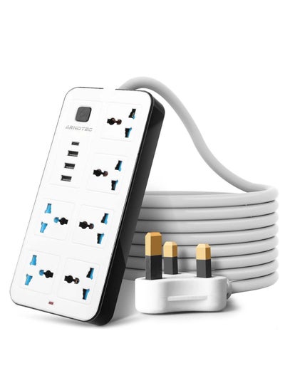 Buy Universal Extension Lead with Multiple Function,UK Plug 3 Pin Socket Outlet with 6 Gang | 3 USB Port | 1 Type-C Port,1.8M Electric Socket Mains Strip for Home,Kitchen,and Office in UAE