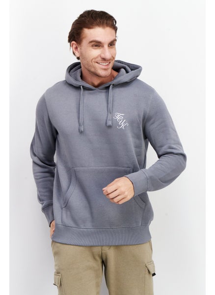 Buy Men Brand Logo Hooded Sweatshirt, Slate Grey in UAE