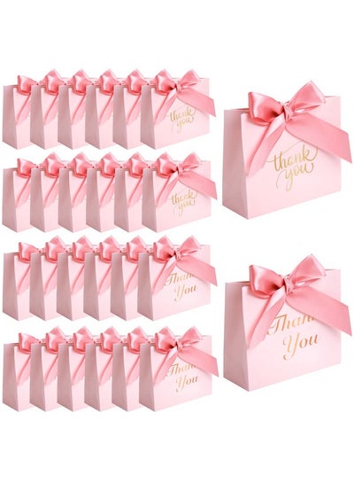اشتري 24Pcs Small Thank You Gift Bags Mini Party Favor Bags Pink Candy Bags Treat Boxes Paper Gift Bags With Bow Ribbon For Wedding Valentine'S Day Bridal Baby Shower Birthday Party في الامارات