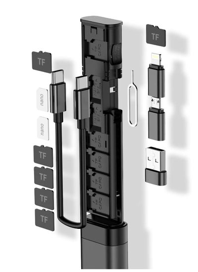 اشتري Micro SD Card Reader, Multifunctional Compact Cable Card USB Card Reader, 9 SD Card Storage, 6 Adaptor Combinations, with Phone Holder, Card Removal Pin, Lanyard, Cable for Travel Phone Charging PC في الامارات