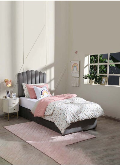 Buy Single Sized | Anna Bed | Grey | Velvet Fabric | Paneled | 90X200 Cm in UAE