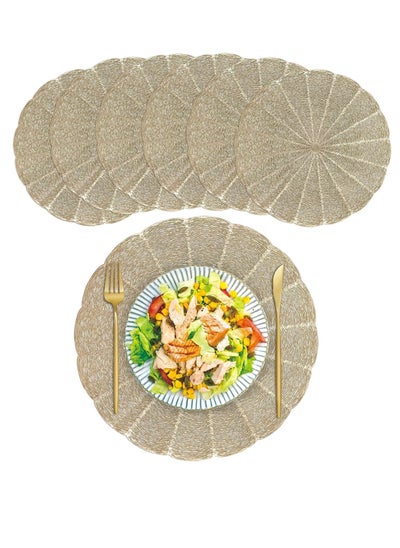 اشتري Placemats Set of 6, Round Gold Vinyl Placemats 15''Easy-to-Clean Non-Slip Heat-Resistant Place Mats for Dinning Table, Wedding, Party, Festival في الامارات