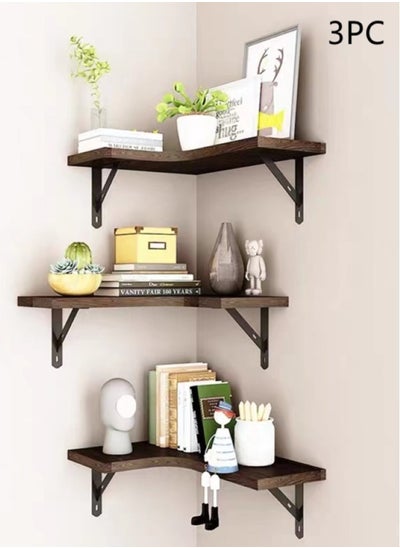 اشتري 3-Piece Wall Display Shelf in Corner/Wall Hanging Storage Rack Wooden 40x29.5x15 Centimeter في الامارات