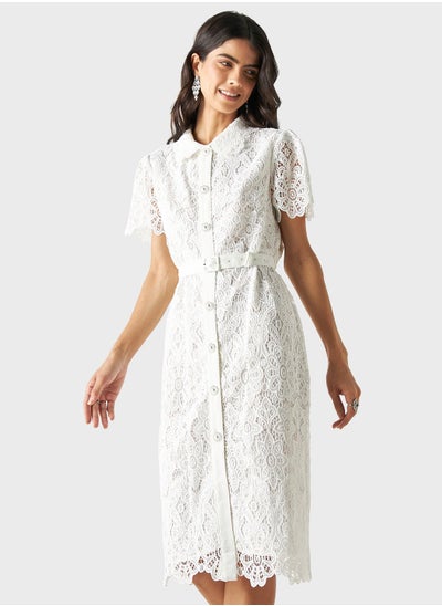 اشتري Lace Belted Button Down Dress في الامارات