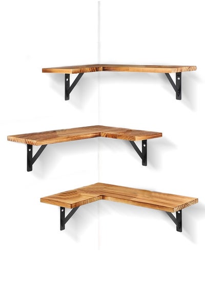 اشتري Corner Shelves Wall Mounted Set of 3 Rustic Wood Wall Shelves for Bedroom Bathroom Living Room Kitchen Laundry Room Floating Shelves for Wall Storage  Decoration في الامارات