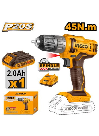 Buy Cordless Drill 20 Volts 45 Newton Including Battery And Charger in Egypt