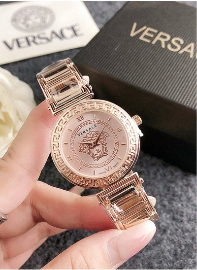 اشتري Versace Women's Zirconia Classic Fashion Versatile Round Quartz Watch with Rose Gold Stainless Steel Strap 32mm Gift في الامارات