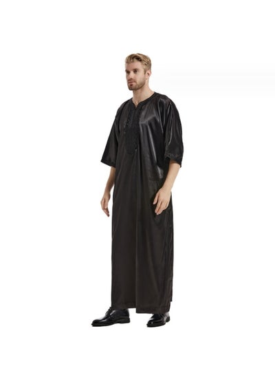 Buy New Men's Satin Medium Sleeve Embroidered Robe in Saudi Arabia