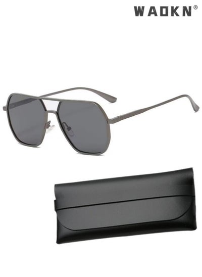 Buy Men's Polarized Sunglasses Black Gray Polygon Lens UV400 Aluminum Magnesium Alloy Arms for Driving Traveling Hunting with Case ,Fashion Anti-Glare Sun Shades for Driving, Fishing, Traveling in Saudi Arabia