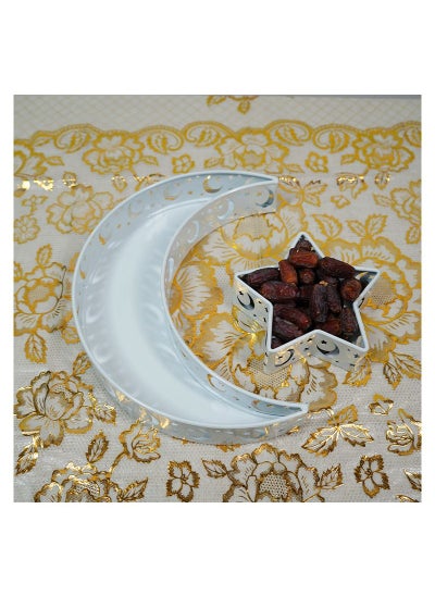 Buy 2pcs Moon Star Tray Dinner Plate For Ramadan EID Tableware- Ramadan Kareen Iron Tray Decorations Star Moon Shaped Ramadan Tray EID Mubarak Decoration. in UAE