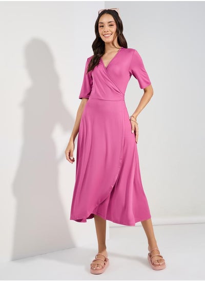 Buy Solid Wrap Midi Dress in Saudi Arabia