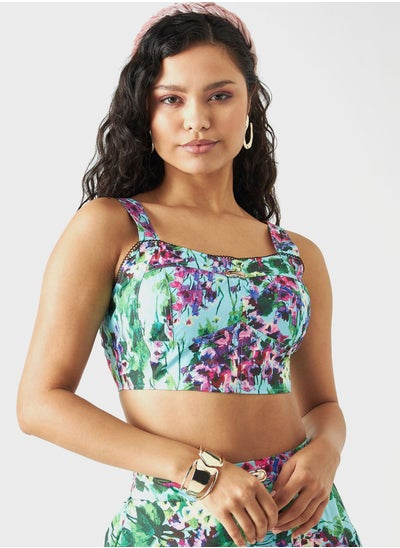 اشتري Square Neck Floral Print Crop Top في الامارات