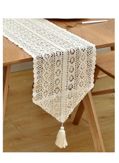 Buy Hollow Table Runner Hand Crocheted Table Flage Polyester Cotton Material Suitable for Coffee Table Long Table Home Decoration Beige 24* 180CM in Saudi Arabia