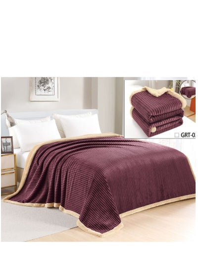 Buy Winter Double Sided Fur Blanket Striped Super Soft Flannel Fleece Velvet Warm Comfortable Suitable Bedspread in Saudi Arabia