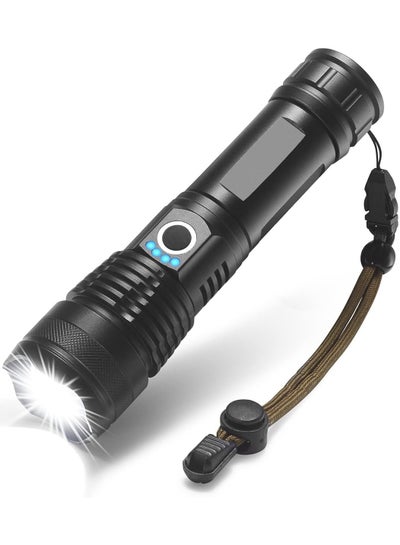 Buy LED Rechargeable Flashlight, Super Bright High Lumens Tactical Flashlight with Batteries, Zoomable, 5 Modes Lighting, Best Camping, Outdoor, Emergency, Everyday Handheld Flashlight. in UAE