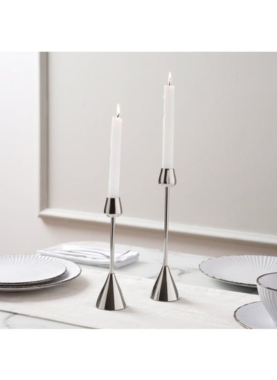 Buy Ember Metal Taper Candle Holder 6x6x27cm- Silver in UAE