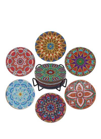 Buy Diamond Painting Coasters with Holder, 8 Pcs Round Absorbent Cork DIY Heat Resistant Reusable Mandala Kits for Beginner Adult Kid Art Craft Drink Cup Supplies in Saudi Arabia