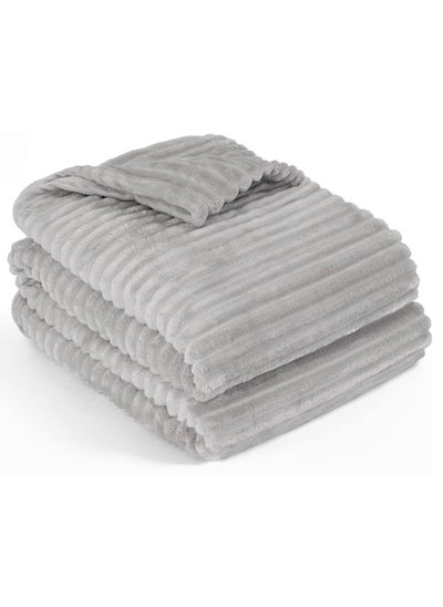 Buy Striped Flannel Blanket Plush Throw Blanket Super Soft Flannel Blanket King Size(240x220) For Bed and Sofas Luxurious Warm and Comfortable in UAE