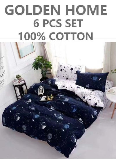 اشتري 6-Piece Single Size Cotton Printed Combination Duvet Cover Set Includes 1xFitted Bedsheet 120x200+30cm, 1xDuvet/Bed Cover 160x210 cm, 2xPillowcase 55x80cm, 2xCushion Case 45x70cm Multicolour في الامارات