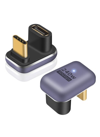 اشتري محول USB C بزاوية 180 درجة 240 واط، 2 حزمة محول USB C على شكل حرف U 40 جيجابت في الثانية، موصل USB C بزاوية 180 درجة بزاوية USB C يدعم عرض الصوت والفيديو بدقة 8k للكمبيوتر المحمول والماك بوك، Thunderbolt 4/3 في السعودية