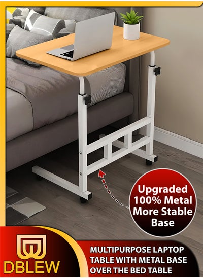 اشتري Upgraded Metal Base Adjustable Multipurpose Movable Desktop Computer Mobile Laptop Desk Home And Office Desks For Work and Study Moveable Portable Coffee Overbed Tray Bedside Sofa Table في الامارات