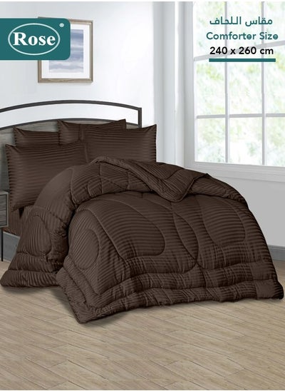 Buy ROSE Classic Luxury Hotel Striped Comforter, Premium Microfiber, Set of 6 pieces, Soft Lightweight, King size 260x240 cm, Dark Brown in Saudi Arabia