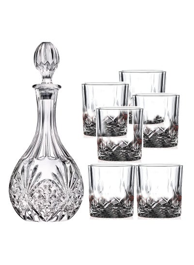 Buy 7 Piece Decorative Whiskey Decanter Set with Top-Lead Free Glass for Scotch, Bourbon, Cognac in UAE