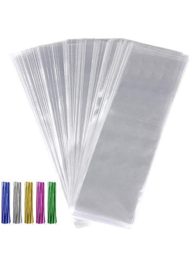 Buy 600Pcs Cellophane Bags Set 300Pcs 3X11 Cellophane Bags Long Clear Treat Bags Cello Cookie Bags 300Pcs Colors Twist Ties For Gifts Party Favors in Saudi Arabia