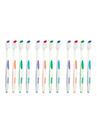 Buy Shield Care Falcon Toothbrush with Curved Filaments, Deep Reach (Family Care - Medium Bristles), 4 Colors - 12 Count (Pack of 1) in UAE