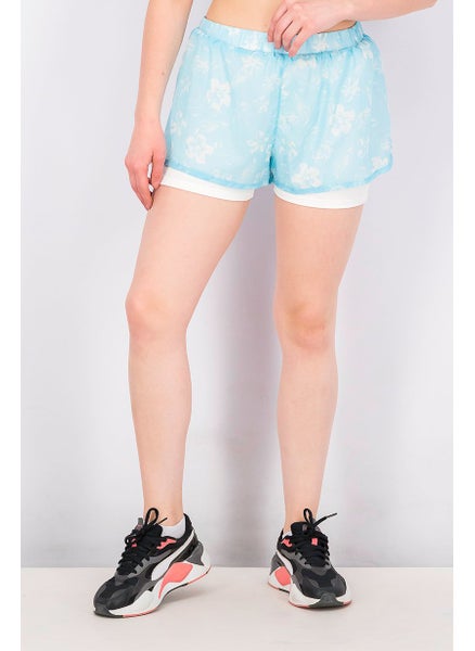 Buy Women Printed Pull On Shorts, Light Blue in Saudi Arabia