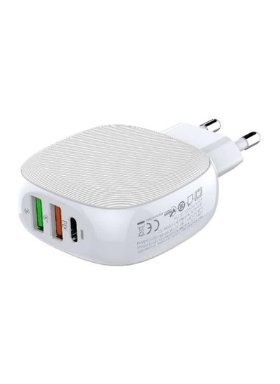 Buy Wall charger LDNIO A3510Q, 2x USB + USB-C, PD + QC 3.0, 32W TYPE-C- (white) in Egypt